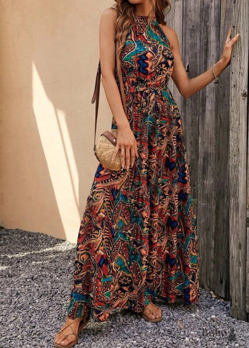 Boho Print Vintage Halter Dress